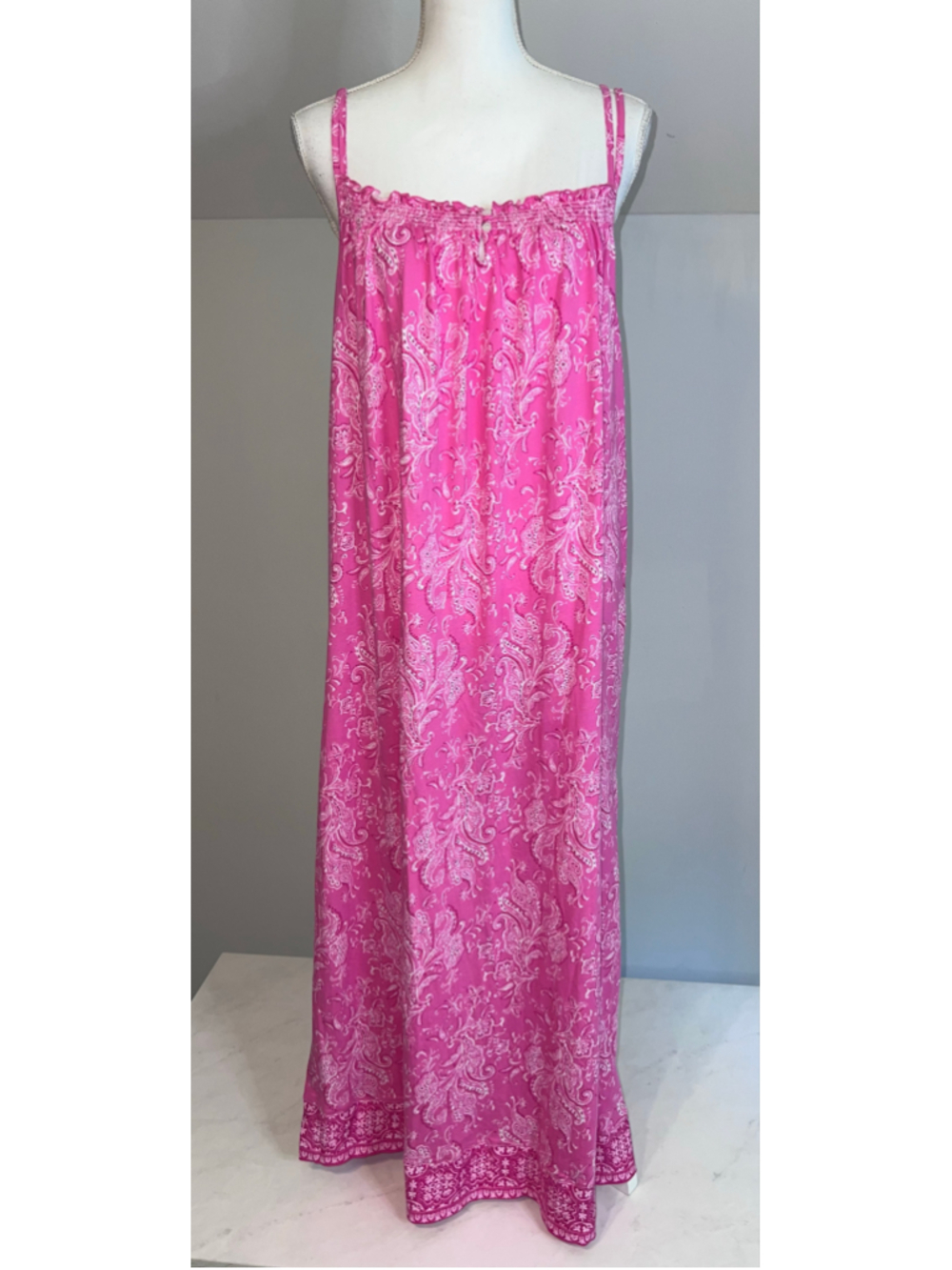Ralph Lauren Pink and White Paisley Print Maxi Nightgown 1X